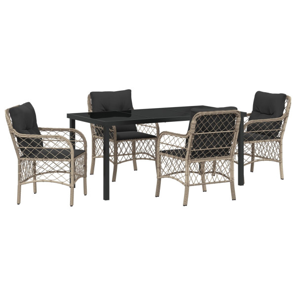 Set de Comedor de Jardín de 5 Piezas con Cojines Gris Claro Rattan PE M 2