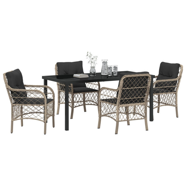 Set de Comedor de Jardín de 5 Piezas con Cojines Gris Claro Rattan PE M 3