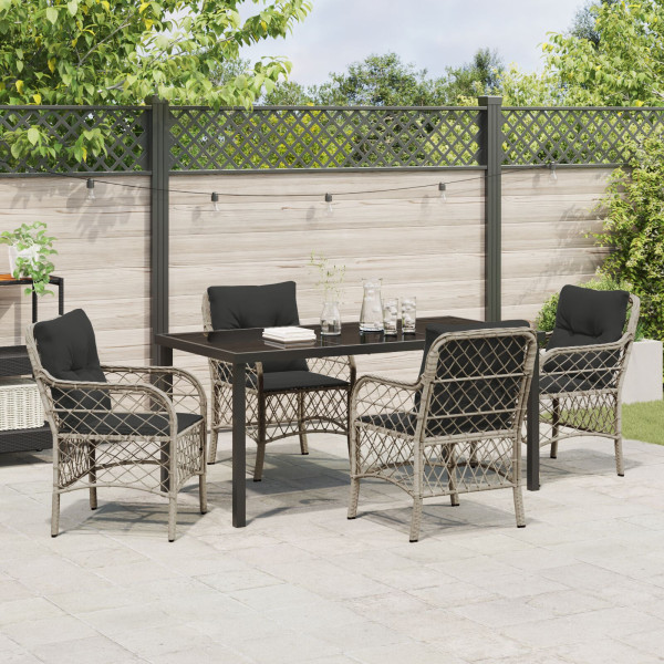 Set de Comedor de Jardín de 5 Piezas con Cojines Gris Claro Rattan PE M 4