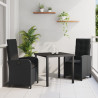 Set de Comedor de Jardín de 3 Piezas con Cojines Negro Poliratán 1