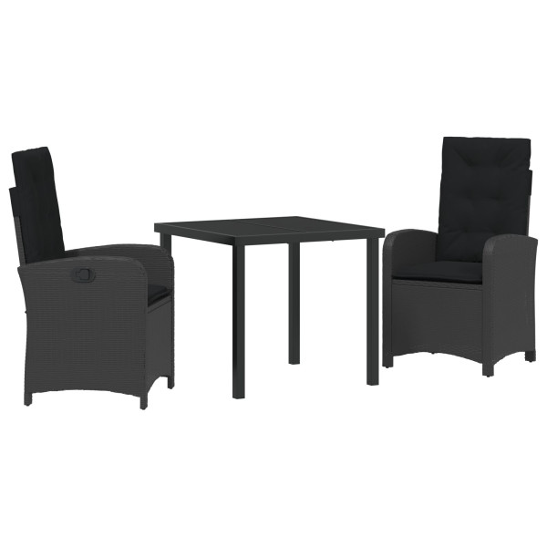 Conjunto de Jantar de Jardim em 3 Peças com Almofadas Preto Rattan Sintético M 2