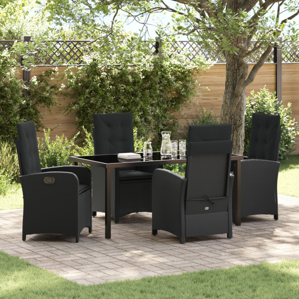 Set de comedor de jardín de 5 piezas con cojines de rattan versátil negro D