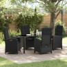 Set de comedor de jardín de 5 piezas con cojines de rattan versátil negro 1