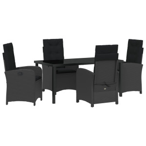 Set de comedor de jardín de 5 piezas con cojines de rattan versátil negro H