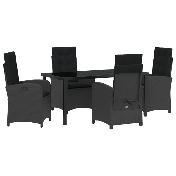 Set de comedor de jardín de 5 piezas con cojines de rattan versátil negro M 2