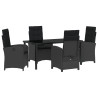 Set de comedor de jardín de 5 piezas con cojines de rattan versátil negro 2