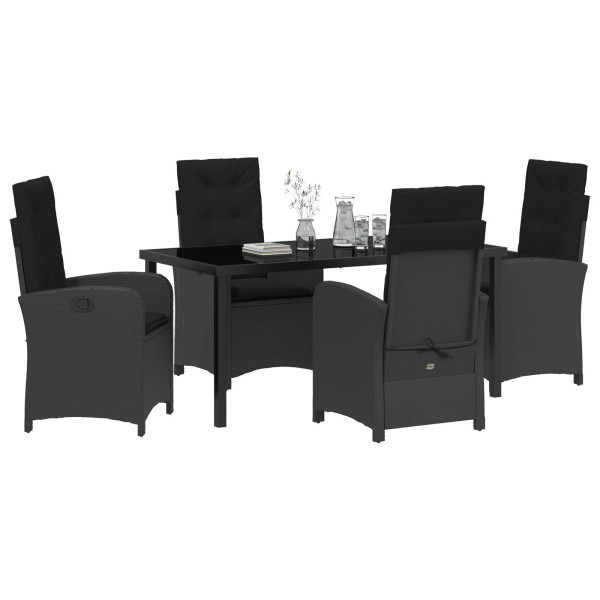 Set de comedor de jardín de 5 piezas con cojines de rattan versátil negro M 3