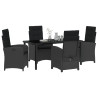 Set de comedor de jardín de 5 piezas con cojines de rattan versátil negro 3