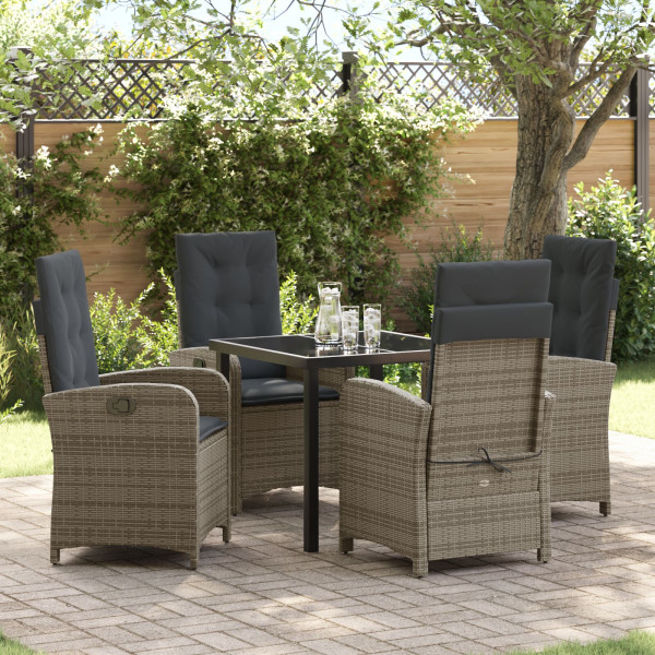 Set de Comedor de Jardín de 5 Piezas  con Cojines de Rattan Poliéster Gris D