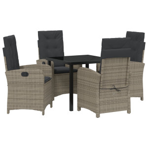 Set de Comedor de Jardín de 5 Piezas  con Cojines de Rattan Poliéster Gris H
