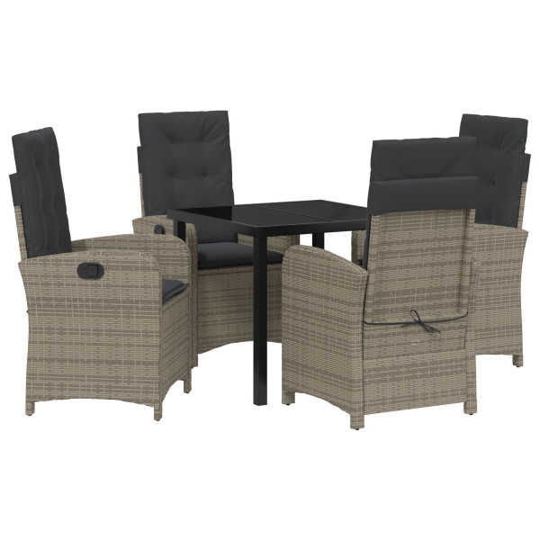 Set de Comedor de Jardín de 5 Piezas  con Cojines de Rattan Poliéster Gris M 2