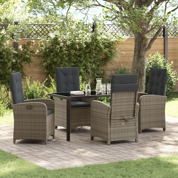 Juego de comedor de jardín de 5 piezas con cojines gris poliratán D