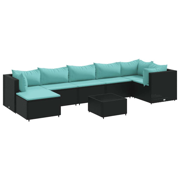 Set de muebles de jardín 8 pzas y cojines ratán sintético negro M 2