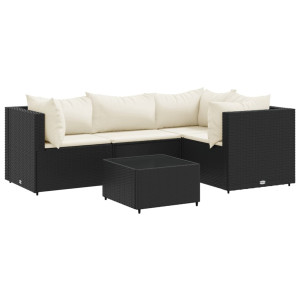 Set de muebles de jardín 5 pzas y cojines ratán sintético negro H