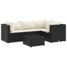 5 pcs conjunto lounge de jardim c/ almofadões vime PE preto 2
