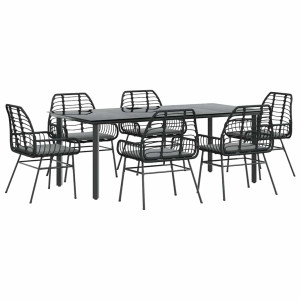 Set de comedor de jardín 7 piezas cojines ratán sintético negro H