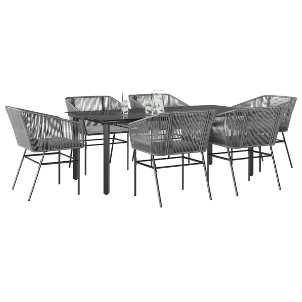Juego comedor jardín 7 pzas cojines ratán sintético vidrio gris D