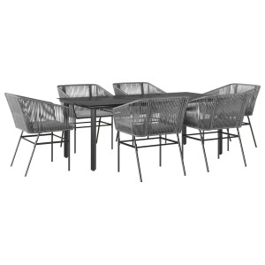 Juego comedor jardín 7 pzas cojines ratán sintético vidrio gris H