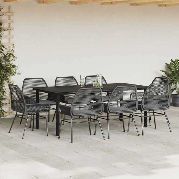Conjunto de jantar jardim 9 peças almofadas vidro vime PE preto M 3