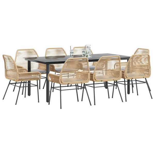 Juego comedor jardín 9 pzas cojines ratán sintético marrón D