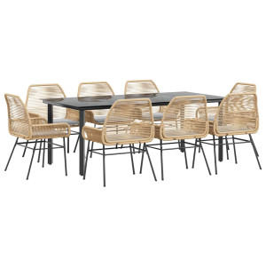 Juego comedor jardín 9 pzas cojines ratán sintético marrón H