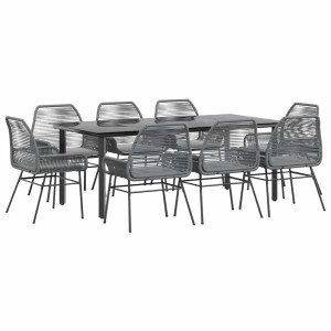 Conjunto jantar jardim 9 peças almofadas vidro vime cinzento PE H