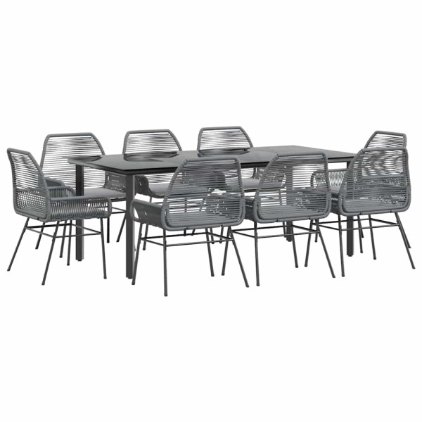 Juego comedor jardín 9 pzas cojines ratán sintético vidrio gris M 2