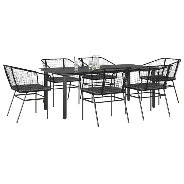 Set de comedor de jardín 7 piezas cojines ratán sintético negro D