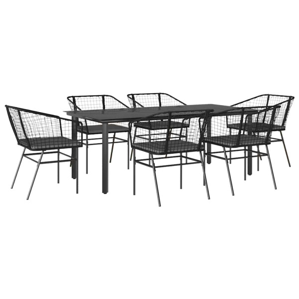 Set de comedor de jardín 7 piezas cojines ratán sintético negro M 2