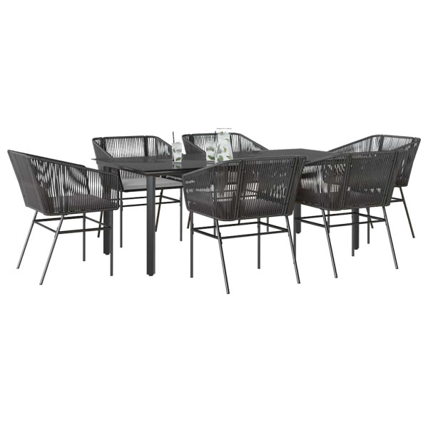 Set de comedor de jardín 7 piezas cojines ratán sintético negro D