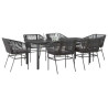 Set de comedor de jardín 7 piezas cojines ratán sintético negro 1