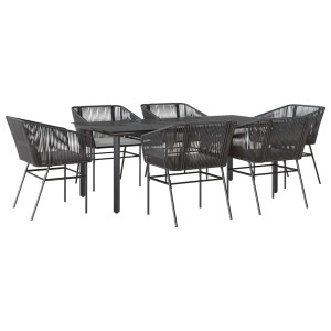 Conjunto de jantar jardim 7 peças almofadas vidro vime PE preto H