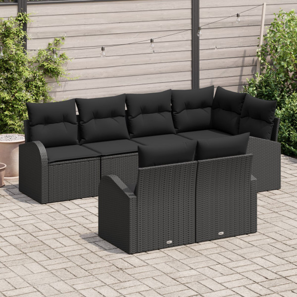 Conjunto de Sofás de Jardim com 7 Peças e Almofadas Preto Rattan M 3