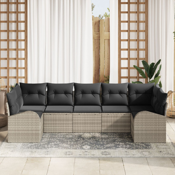 Conjunto de Sofás de Jardim de 7 Peças com Almofadas Cinza Claro em Ratan Sintético M 3