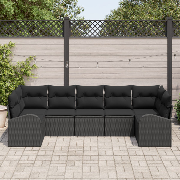Conjunto de Sofá de Jardim de 7 Peças com Almofadas em Rattan Preto M 3