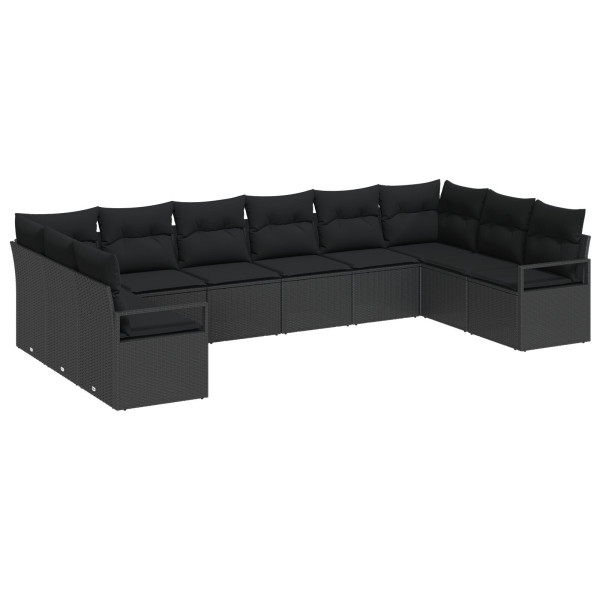 Conjunto de Sofás de Jardim de 10 Peças com Almofadas Preto Rattan Poliwoven M 2