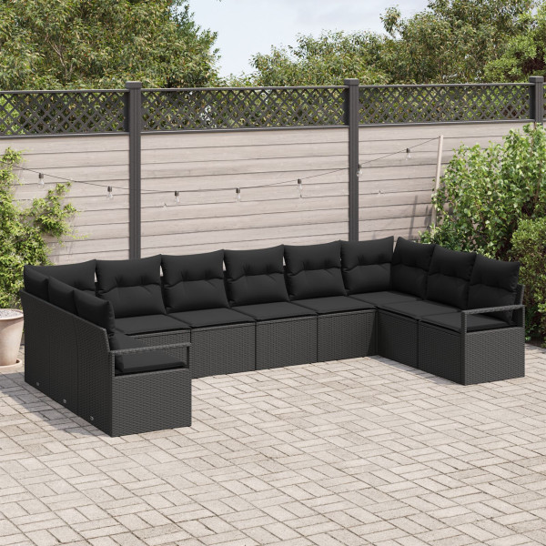 Conjunto de Sofás de Jardim de 10 Peças com Almofadas Preto Rattan Poliwoven M 3