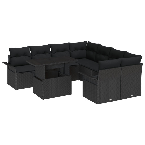 Conjunto de Sofá para Jardim 9 Peças com Almofadas Preto em Rattan Sintético M 2