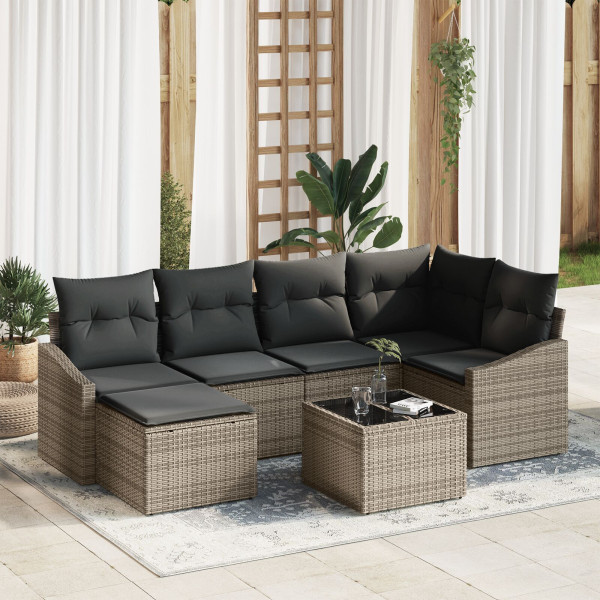 Conjunto de Comedor de Jardín 7 Piezas Gris Rattan Sofá Exterior D