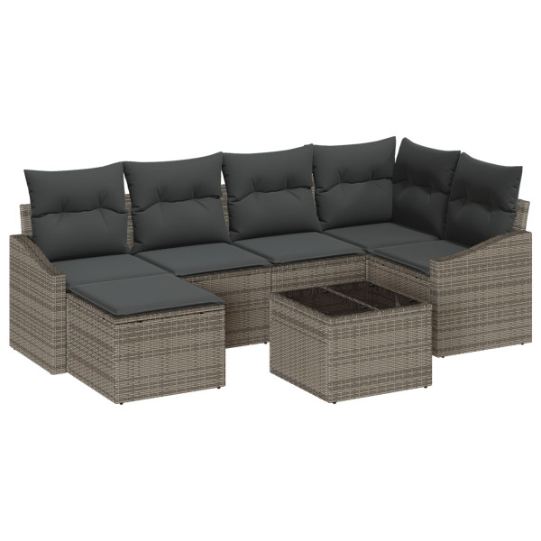 Conjunto de Comedor de Jardín 7 Piezas Gris Rattan Sofá Exterior M 2