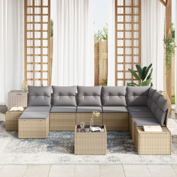 Conjunto de Sofás de Jardim com Almofadas de Rattan Preto de Polietileno M 3