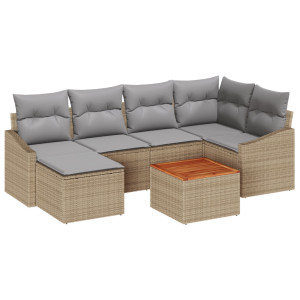 Conjunto de Sofá de Jardim 7 pcs Bege. cinza claro H