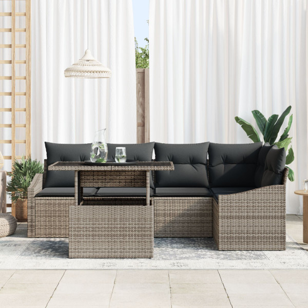 Conjunto de Sofá de Jardim 6 Peças com Almofadas Cinza Rattan Sintético M 3