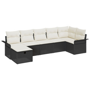 Conjunto de Sofá de Jardim 7 Peças com Almofadas Preto Rattan PE H