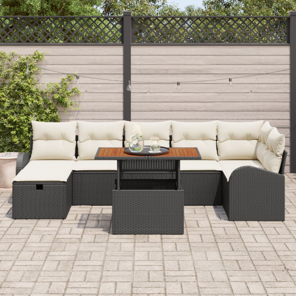 Conjunto de Sofá de Jardim de 8 Peças Com Almofadas Rattan Polipropileno Preto M 3