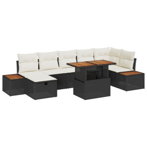 Conjunto de Sofá de 8 Peças com Almofadas Rattan Preto H