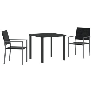 Conjunto de Comedor de Jardín  3 Piezas Negras de Poliratán H