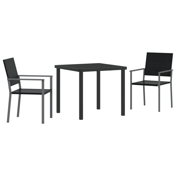 Conjunto de Comedor de Jardín  3 Piezas Negras de Poliratán M 2