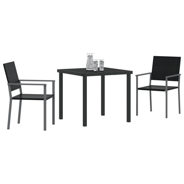 Conjunto de Comedor de Jardín  3 Piezas Negras de Poliratán M 3