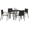 Conjunto de comedor de jardín de 5 piezas Poliratán negro 3
